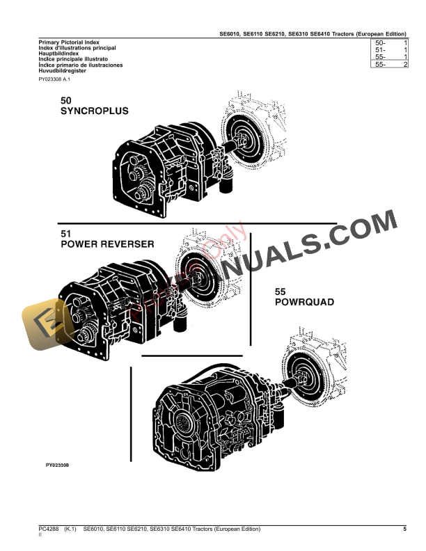 John Deere SE6010, SE6110, SE6210, SE6310, SE6410 Tractors Parts Catalog PC4288 17AUG23-5
