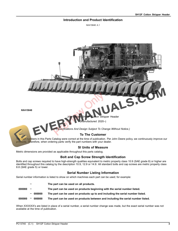 John Deere SH12F Cotton Stripper Header Parts Catalog PC13740 24AUG23-3