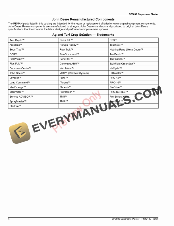 John Deere SP3030 Sugarcane Planter Parts Catalog PC12149 27MAR17-4