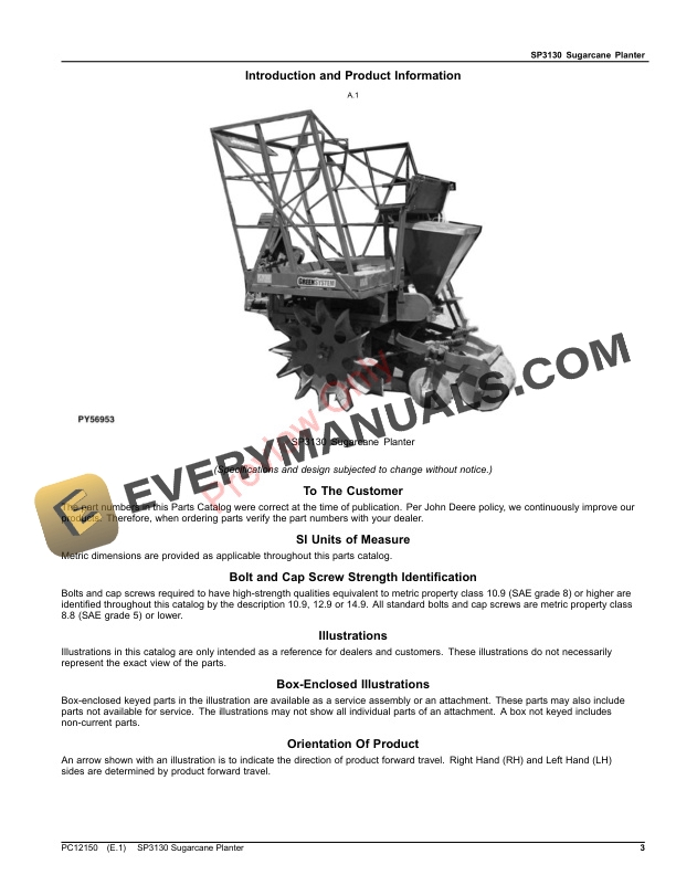 John Deere SP3130 Sugarcane Planter Parts Catalog PC12150 27MAR17-3