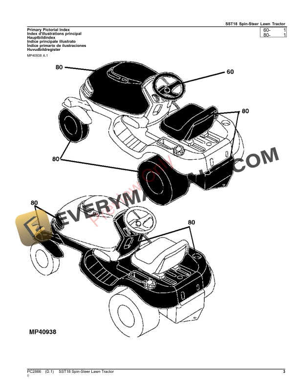 John Deere SST18 SPIN-STEER LAWN TRACTOR Parts Catalog PC2866 12OCT23-3