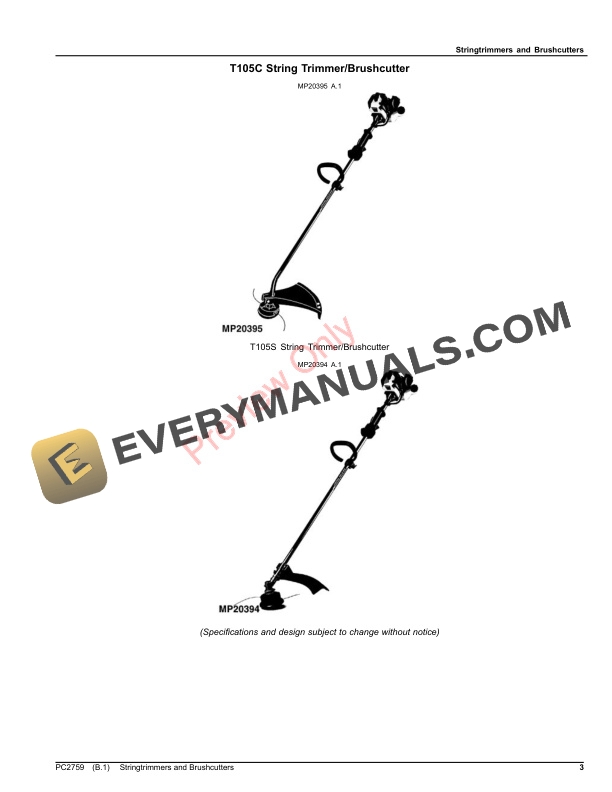 John Deere STRING TRIMMERS AND BRUSHCUTTERS Parts Catalog PC2759 19OCT20-3