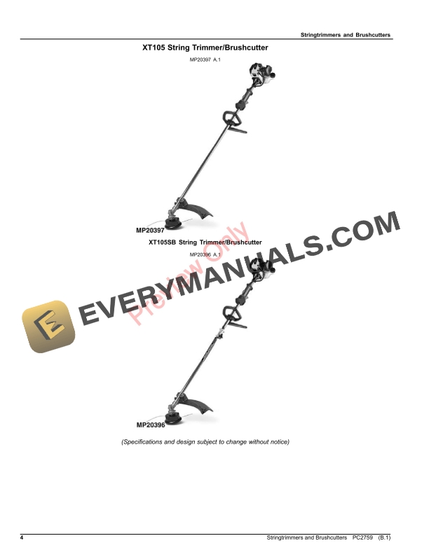 John Deere STRING TRIMMERS AND BRUSHCUTTERS Parts Catalog PC2759 19OCT20-4