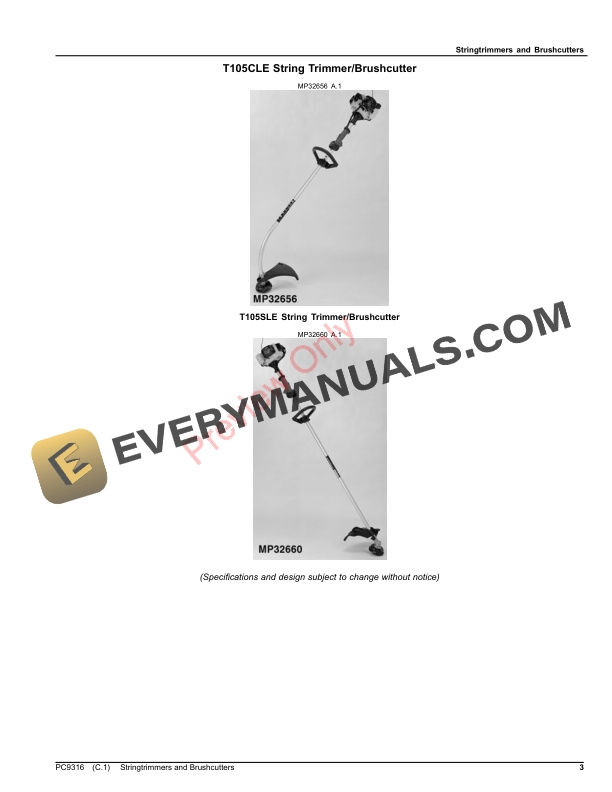 John Deere STRINGTRIMMERS AND BRUSHCUTTERS Parts Catalog PC9316 06AUG21 4 John Deere STRINGTRIMMERS AND BRUSHCUTTERS Parts Catalog PC9316 06AUG21-3