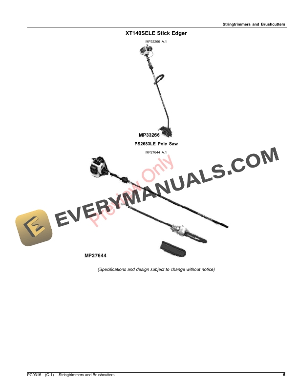 John Deere STRINGTRIMMERS AND BRUSHCUTTERS Parts Catalog PC9316 06AUG21 6 John Deere STRINGTRIMMERS AND BRUSHCUTTERS Parts Catalog PC9316 06AUG21-5