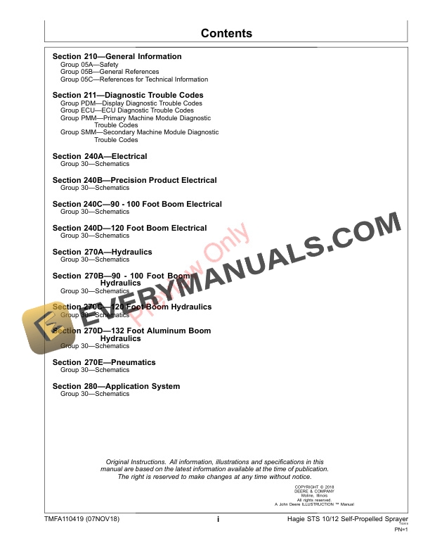 John Deere STS10 and STS12 Hagie Self Propelled Sprayers Diagnostic Technical Manual TMFA110419 07NOV18 3