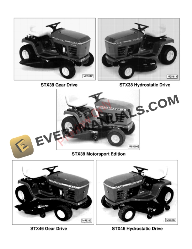 John Deere STX30 STX38 and STX46 Lawn Tractors Yellow and Black Decks Technical Manual TM1561 15MAR97 2