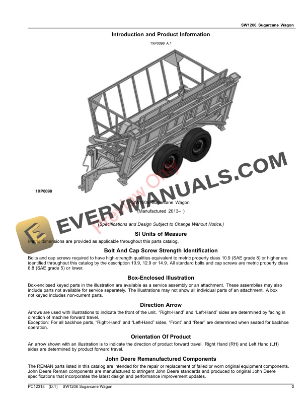 John Deere SW1206 Sugarcane Wagon Parts Catalog PC12318 06AUG23-3