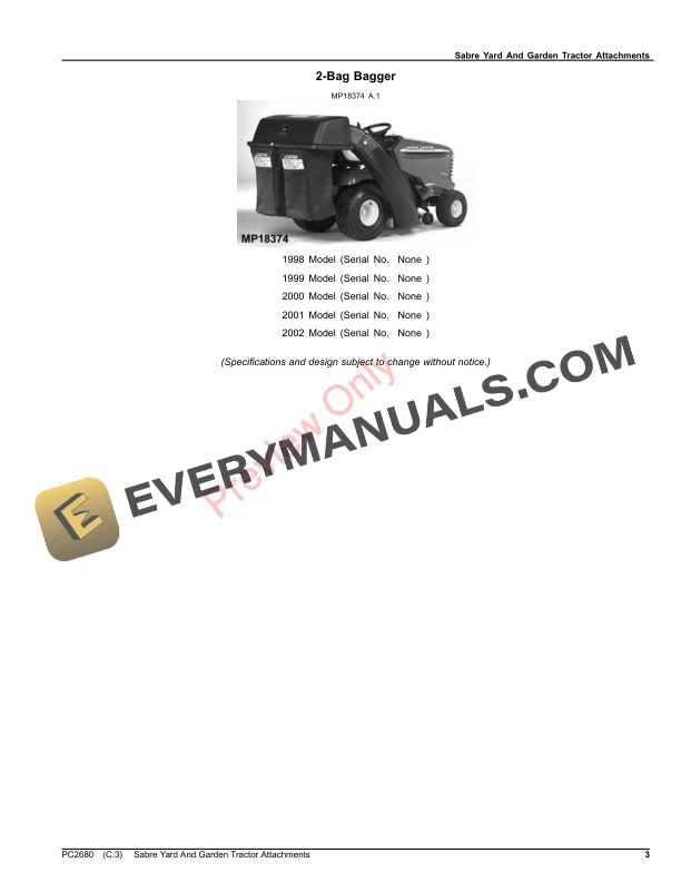 John Deere Sabre Yard And Garden Tractor Attachments Parts Catalog PC2680 04SEP20 4 John Deere Sabre Yard And Garden Tractor Attachments Parts Catalog PC2680 04SEP20-3