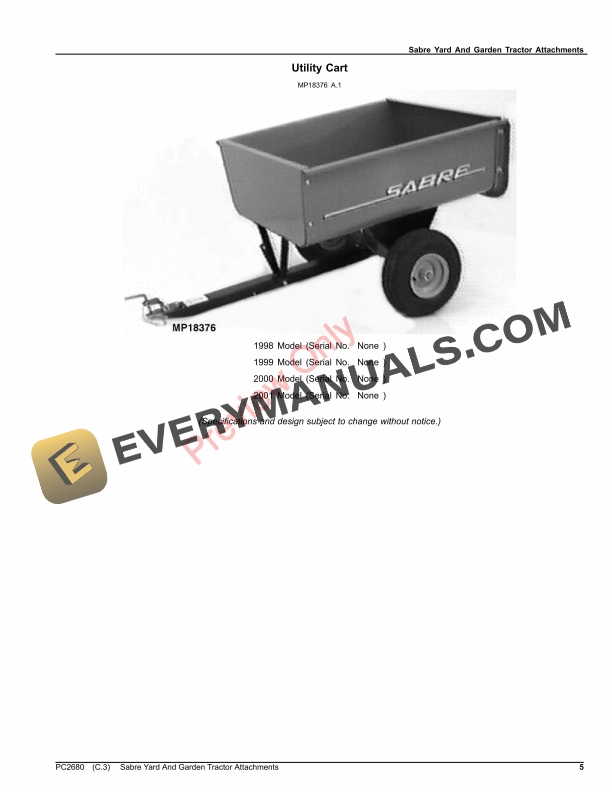 John Deere Sabre Yard And Garden Tractor Attachments Parts Catalog PC2680 04SEP20 6 John Deere Sabre Yard And Garden Tractor Attachments Parts Catalog PC2680 04SEP20-5