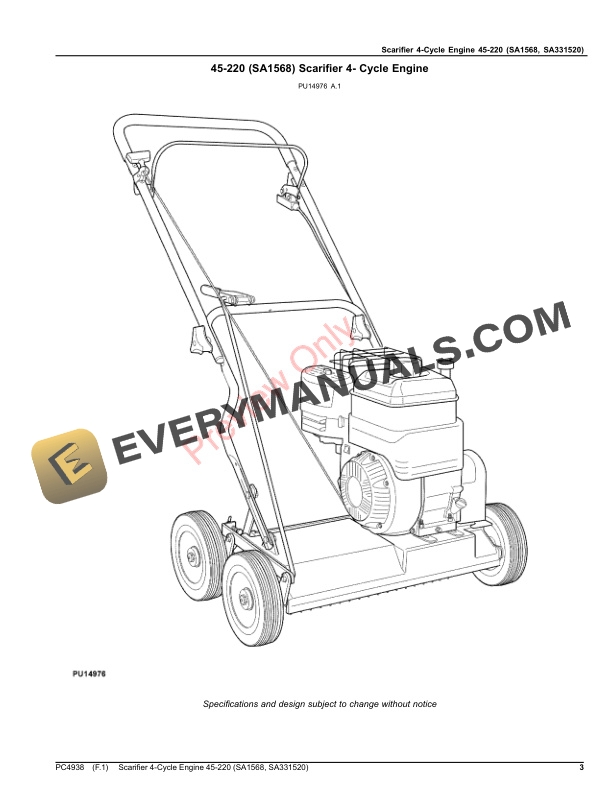 John Deere Scarifier 4-Cycle Engine 45-220 (SA1568, SA331520) Parts Catalog PC4938 18MAY20-3
