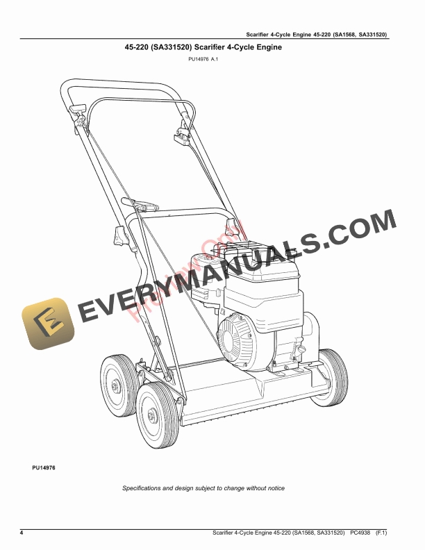 John Deere Scarifier 4-Cycle Engine 45-220 (SA1568, SA331520) Parts Catalog PC4938 18MAY20-4