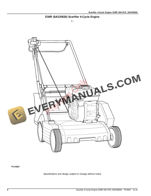 John Deere Scarifier 4-Cycle Engine D38R (SA1476) Parts Catalog PC4937 15AUG23-4
