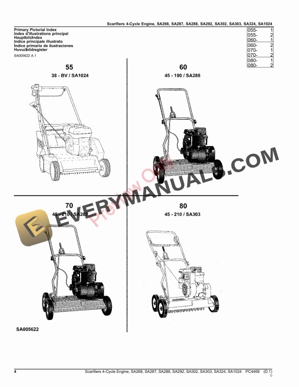 John Deere Scarifiers 4-Cycle Engine, SA268, SA287, SA288, SA292, SA302, SA303, SA324, SA1024 Parts Catalog PC4468 13SEP19-4