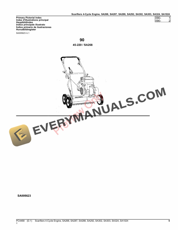 John Deere Scarifiers 4-Cycle Engine, SA268, SA287, SA288, SA292, SA302, SA303, SA324, SA1024 Parts Catalog PC4468 13SEP19-5