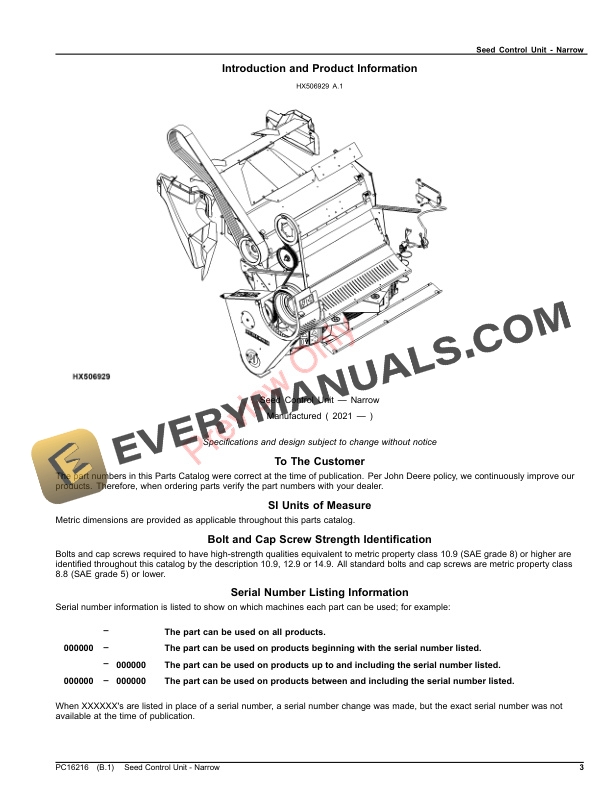 John Deere Seed Control Unit – Narrow Parts Catalog PC16216 11AUG22-3