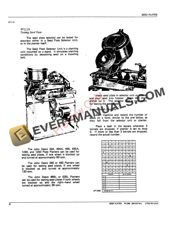 John Deere Seed Plates Parts Catalog PC268 01MAY85-4