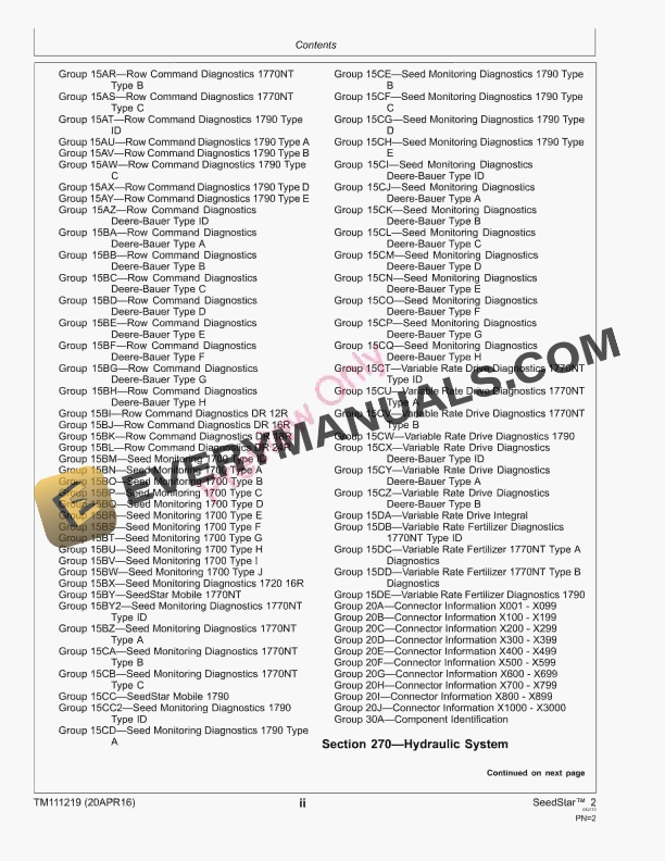 John Deere SeedStar 2 Seed Monitor, SeedStar XP Enhanced Monitor, Pneumatic Down Force, Row Command, and Variable Rate Diagnostic Technical Manual TM111219 20APR16 6 John Deere SeedStar 2 Seed Monitor SeedStar XP Enhanced Monitor Pneumatic Down Force Row Command and Variable Rate Diagnostic Technical Manual TM111219 20APR16 4