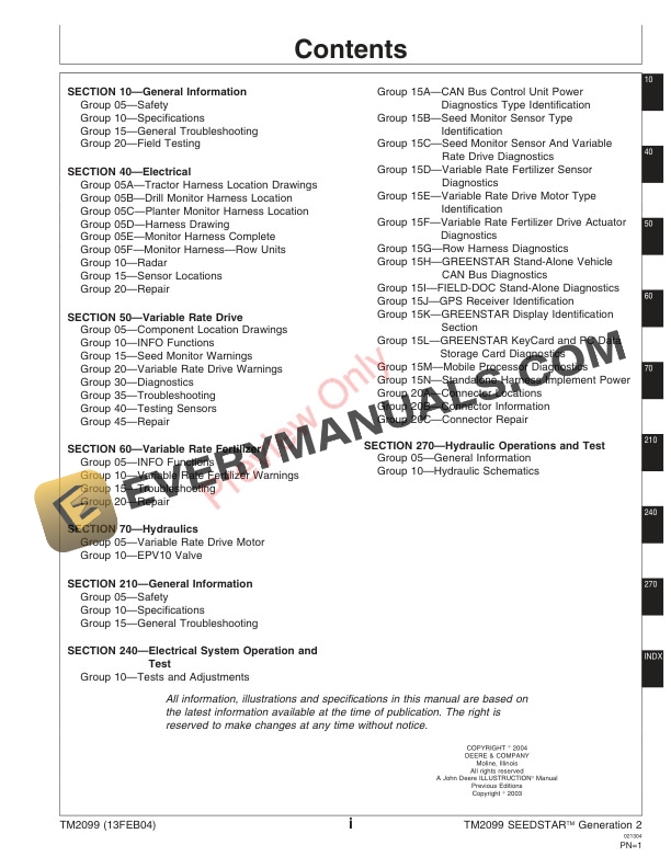 John Deere SeedStar Generation 2 Map Based Seeding and Variable Rate Fertilizer Technical Manual TM2099 13FEB04 3