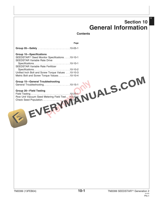 John Deere SeedStar Generation 2 Map Based Seeding and Variable Rate Fertilizer Technical Manual TM2099 13FEB04 5
