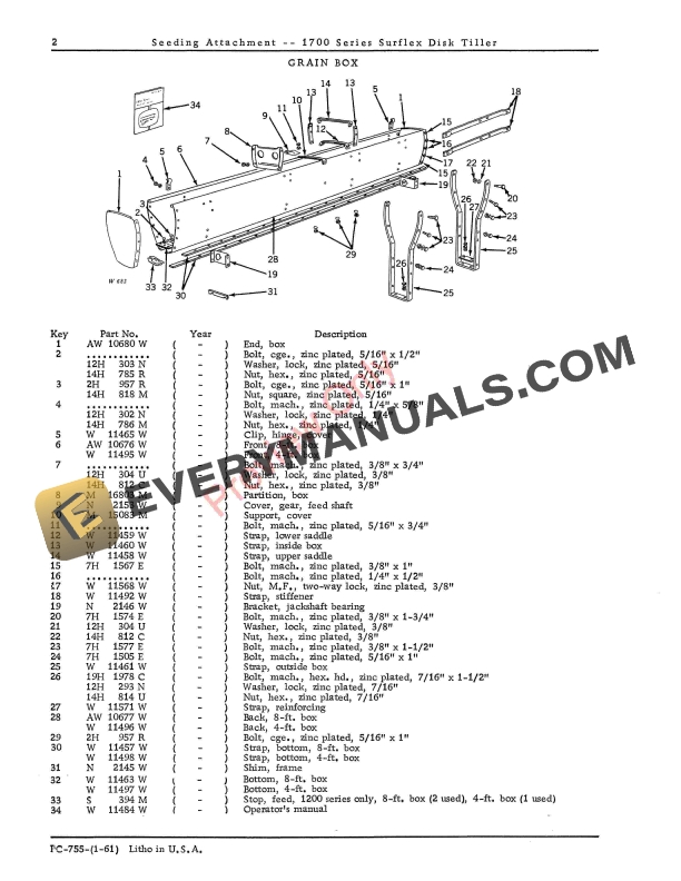 John Deere Seeding Attachment – 1700 Series Surflex Disk Tiller Parts Catalog PC755 01JAN61-4