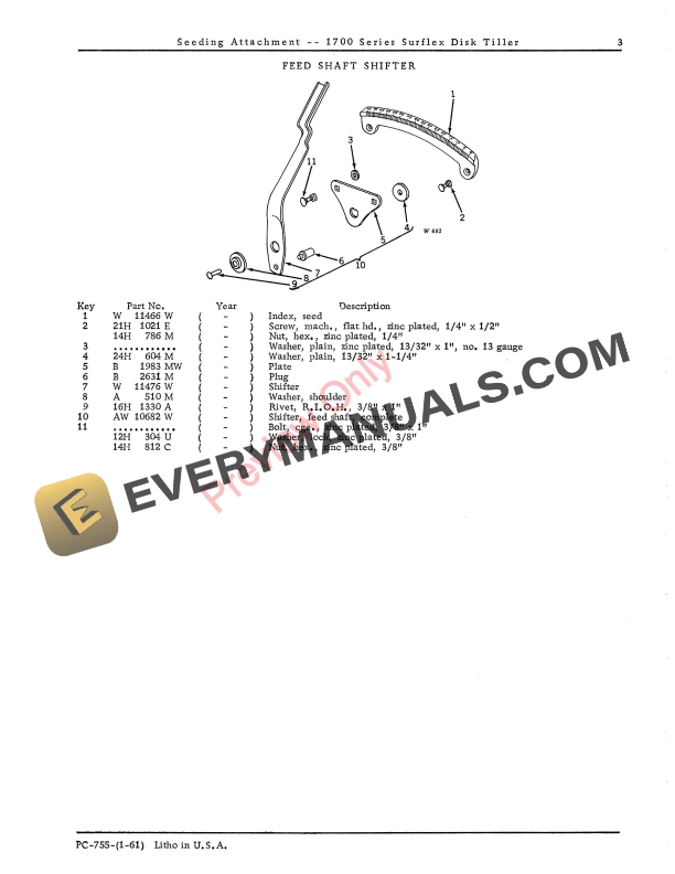 John Deere Seeding Attachment – 1700 Series Surflex Disk Tiller Parts Catalog PC755 01JAN61-5