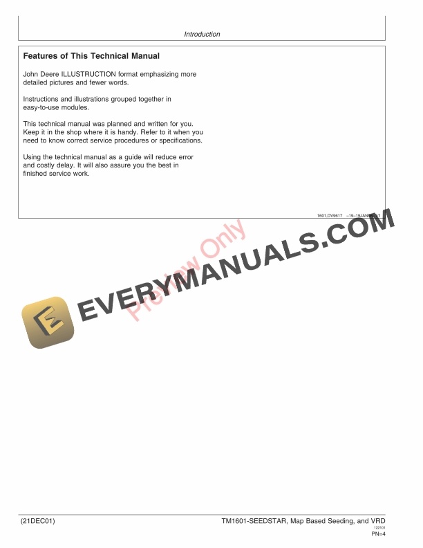 John Deere Seedstar Seed Monitor and Variable Rate Drive Technical Manual TM1601 21DEC01 PDF 12 John Deere Seedstar Seed Monitor and Variable Rate Drive Technical Manual TM1601 21DEC01 4