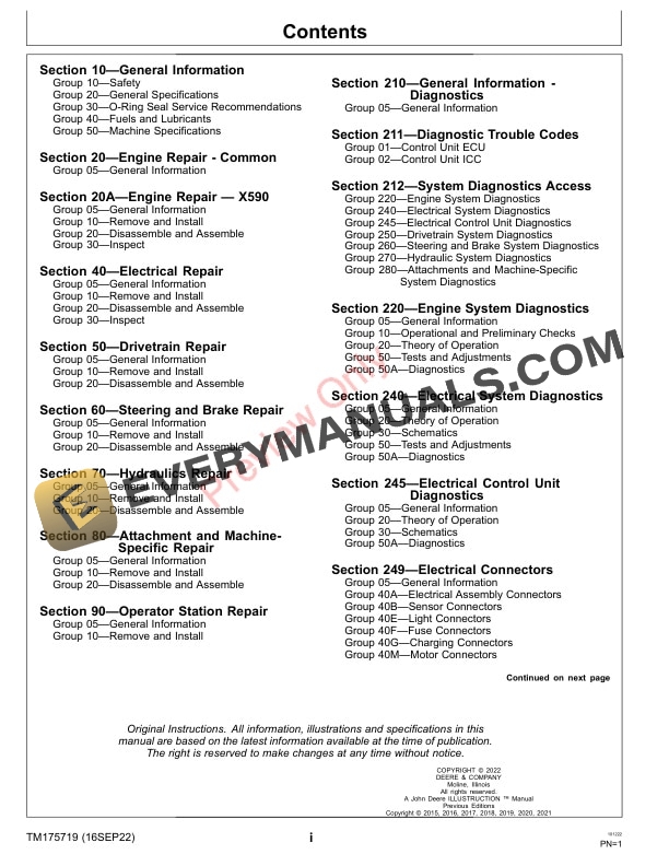 John Deere Select Series Tractors X590 Multi Terrain 180001 Technical Manual TM175719 16SEP22 3