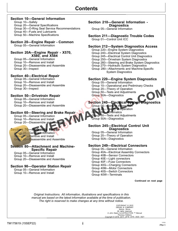 John Deere Select SeriesTractors X570, X580, X584 Multi Technical Manual TM175619 15SEP22 5 John Deere Select SeriesTractors X570 X580 X584 Multi Technical Manual TM175619 15SEP22 3