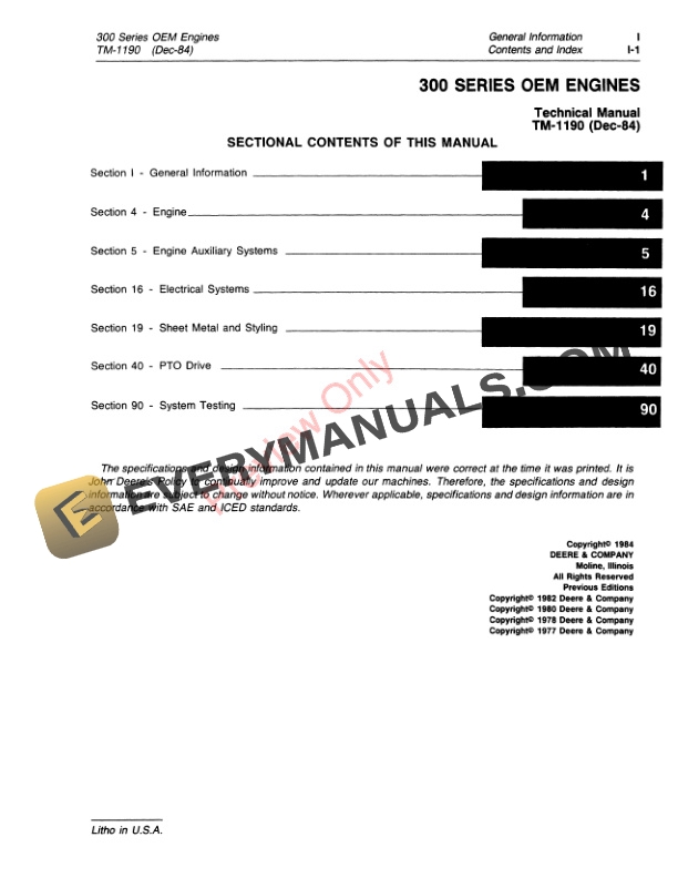 John Deere Series 300 OEM Engines Technical Manual TM1190 01DEC84 3