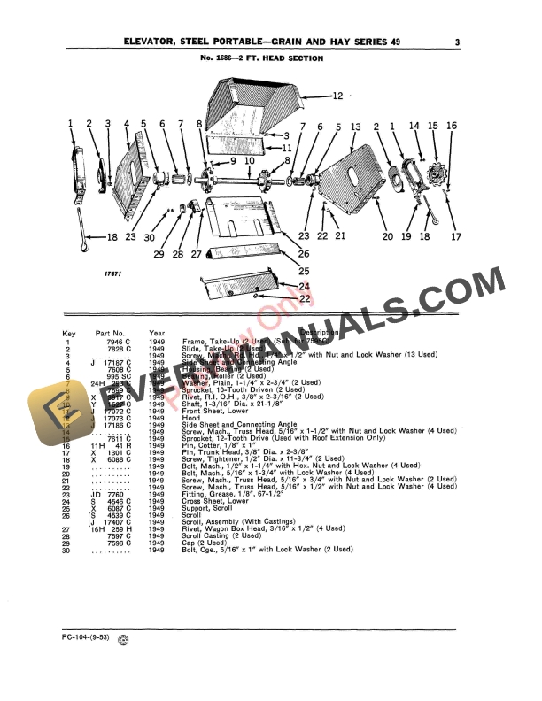 John Deere Series 49 Grain and Hay Portable Steel Elevators Parts Catalog PC104 01SEP53 6 John Deere Series 49 Grain and Hay Portable Steel Elevators Parts Catalog PC104 01SEP53 5