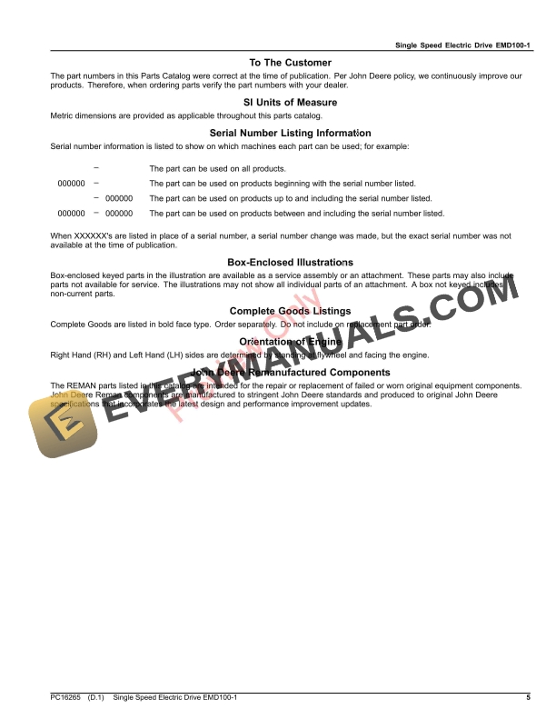 John Deere Single Speed Electric Drive EMD100-1 Parts Catalog PC16265 09NOV23-5