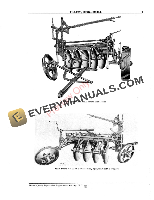 John Deere Small Disk Tillers – 100A-150A Series Parts Catalog PC230 01FEB52-3