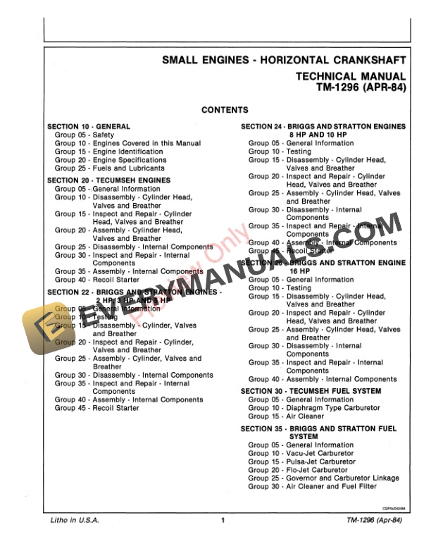 John Deere Small Engine Horizontal Crankshaft Technical Manual TM1296 01APR84 3