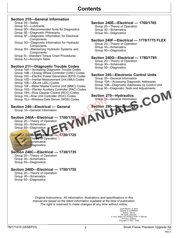 John Deere Small Frame Planter Performance Upgrade Kit Diagnostic Technical Manual TM171019 05SEP23 3