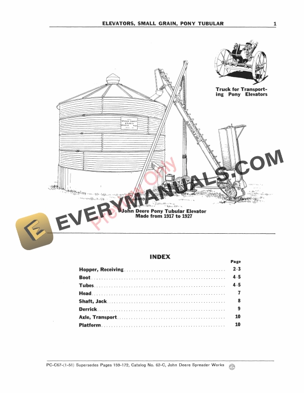 John Deere Small Grain Elevators Pony Tubular, Tubular and Series 50 (22 Parts Catalog PCC67 01JAN51-5