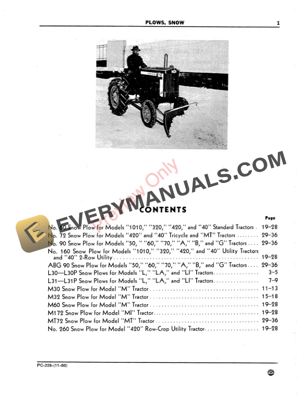 John Deere Snow Plows Parts Catalog PC228 01NOV60-3