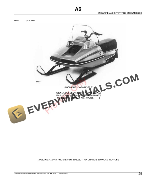 John Deere Snowfire and Sprintfire Snowmobiles Parts Catalog PC1872 24FEB84-3