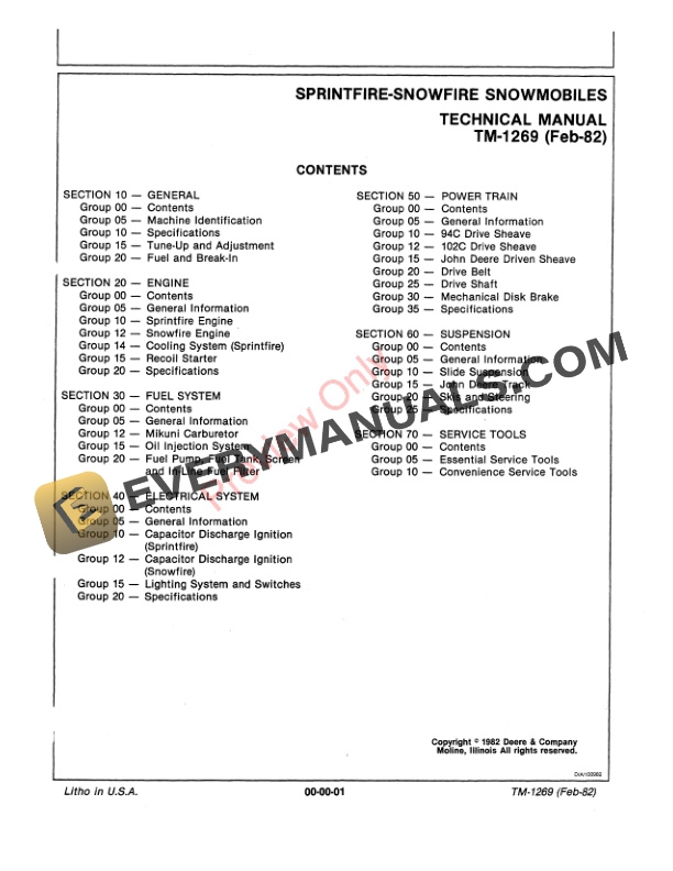 John Deere Snowfire and Sprintfire Snowmobiles Technical Manual TM1269 01FEB82 3