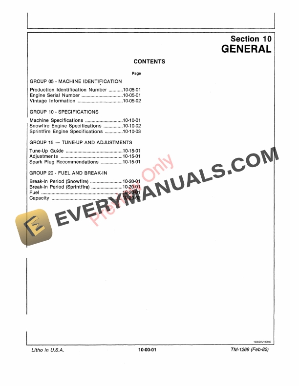 John Deere Snowfire and Sprintfire Snowmobiles Technical Manual TM1269 01FEB82 5