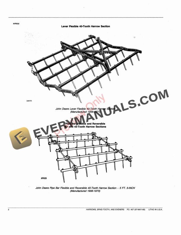 John Deere Spike Tooth Harrow, Eveners Parts Catalog PC407 07MAY80-4