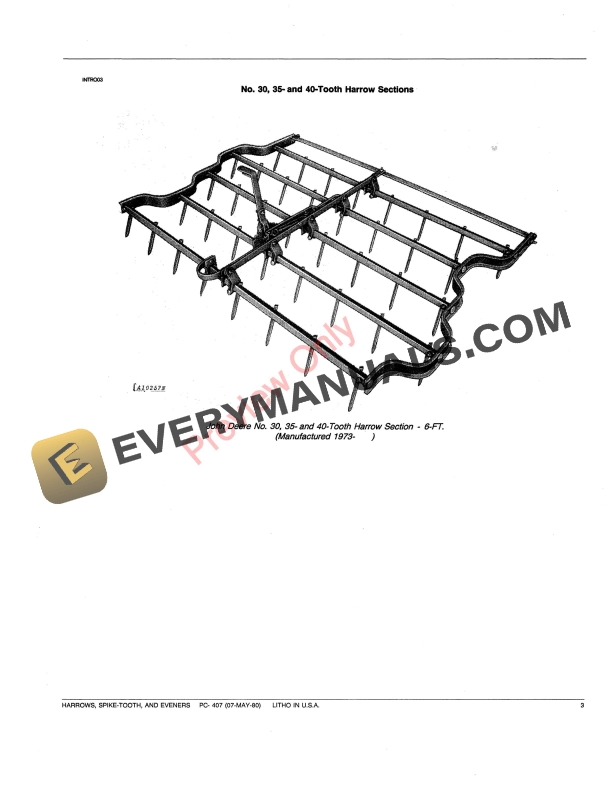 John Deere Spike Tooth Harrow, Eveners Parts Catalog PC407 07MAY80-5