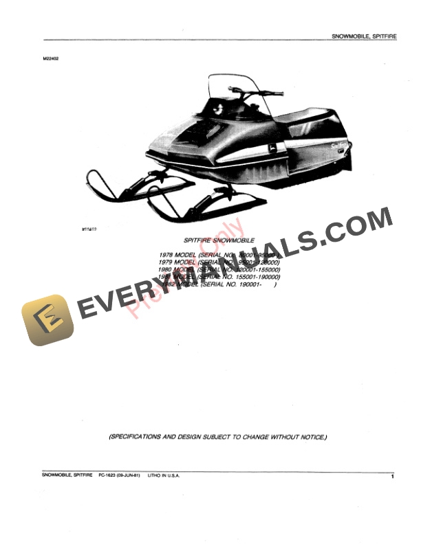 John Deere Spitfire Snowmobile Parts Catalog PC1623 09JUN81 4 John Deere Spitfire Snowmobile Parts Catalog PC1623 09JUN81-3