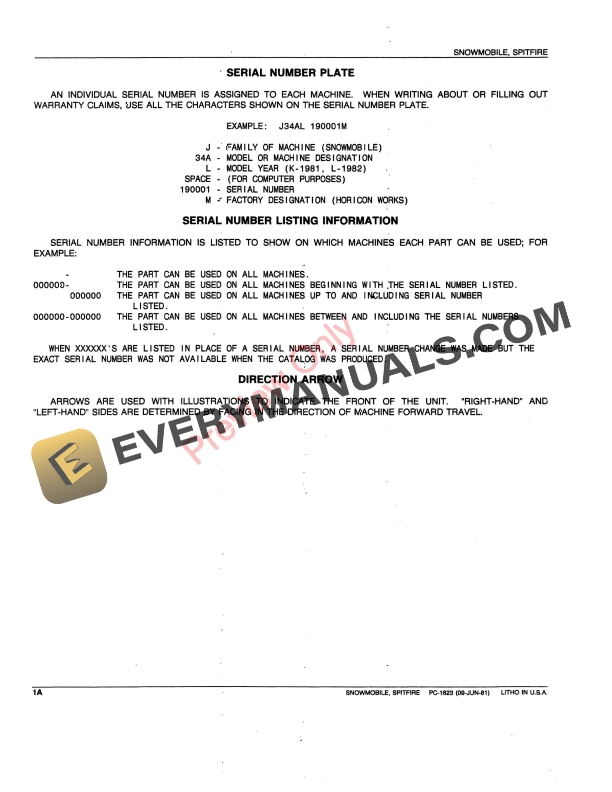 John Deere Spitfire Snowmobile Parts Catalog PC1623 09JUN81 5 John Deere Spitfire Snowmobile Parts Catalog PC1623 09JUN81-4