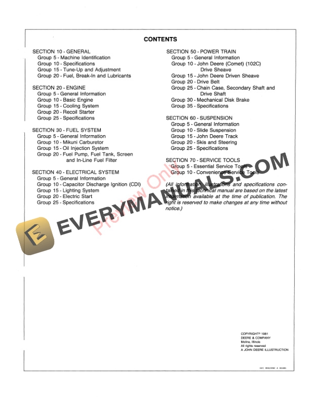 John Deere Sportfire Snowmobiles Technical Manual TM1222 01NOV81 3