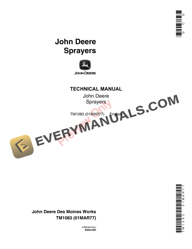 John Deere Sprayers Technical Manual TM1083 01MAR77-1