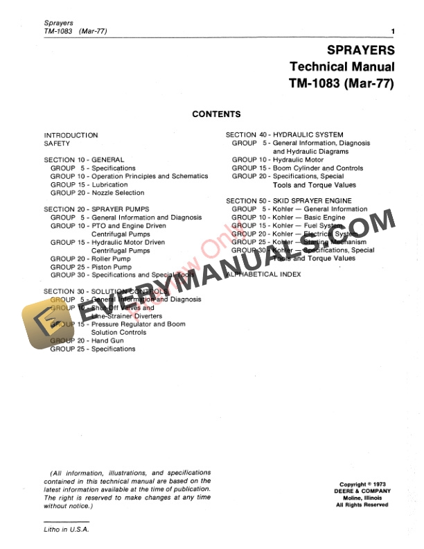 John Deere Sprayers Technical Manual TM1083 01MAR77 3