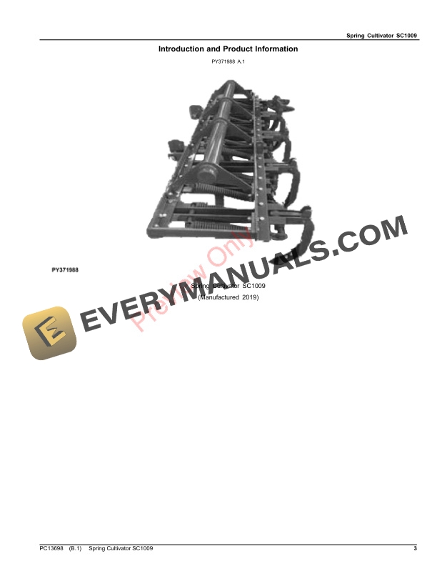 John Deere Spring Cultivator SC1009 Parts Catalog PC13698 17MAY19-3