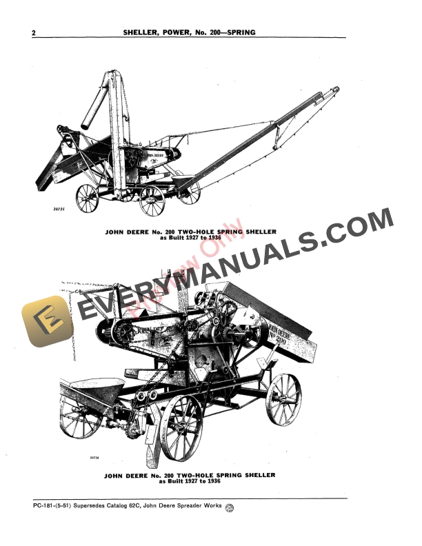 John Deere Spring Power Sheller – No. 200 Parts Catalog PC181 01MAY51-4
