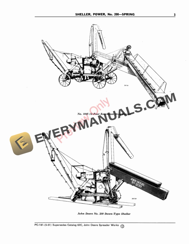 John Deere Spring Power Sheller – No. 200 Parts Catalog PC181 01MAY51-5
